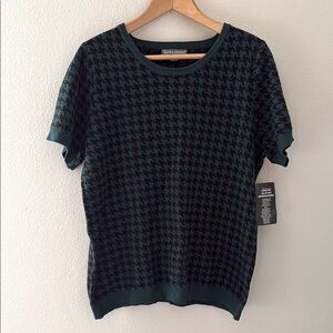 NWT Jessica London Green Boxy Short Sleeve Houndstooth‎ Blouse Size Medium M